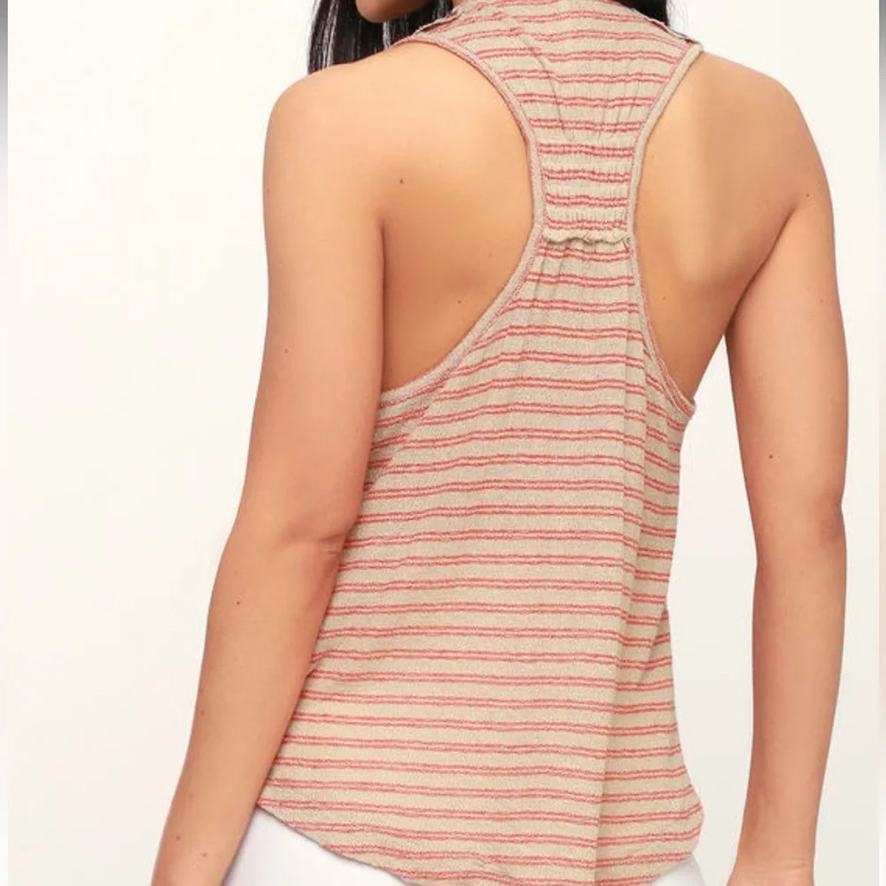 Free People Frida Beige Striped Surplice Tank Top Size M